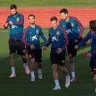 La selecció espanyola, durant un entrenament.