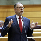 El socialista Marcelino Iglesias va defensar ahir la posició del seu partit a la moció al Senat.