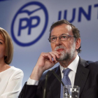 El president del PP, Mariano Rajoy, ahir, durant la junta directiva.