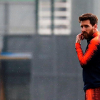 Messi durante un entrenamiento con el Barcelona.