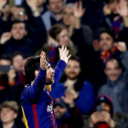 Messi celebra uno de sus dos goles ante un Camp Nou que volvió a rendirse ante otra exhibición del argentino.