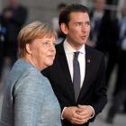 La canciller alemana Angela Merkel y el austriaco Sebastian Kurz.