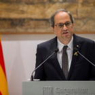 El president de la Generalitat, Quim Torra, en un moment de la seua compareixença.