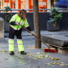Una treballadora neteja el carrer.