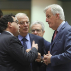Borrell, al centre, a la reunió d’ahir a Brussel·les.