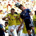El japonés Yuya Osako anotó con este cabezazo el segundo gol de la selección nipona, que abrió el Mundial con una victoria.