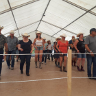 Primers tallers de ‘line dance’, ahir al migdia a l’envelat del Salardú Country Rock Festival.