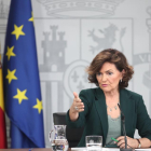 La vicepresidenta del Gobierno Carmen Calvo ayer durante la rueda de prensa posterior al Consejo de Ministros.