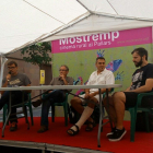 El moderador del debat, Jaume Solé, amb Pep Coll, Ferran Blanch i Octavi Espuga ahir al festival.