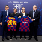 Un momento de la presentación del acuerdo entre el FC Barcelona y la firma Sony.