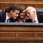 Sánchez, Calvo i Borrell, ahir, durant la sessió de control al Congrés dels Diputats.