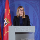 La consellera de Presidència, Elsa Artadi, a la roda de premsa posterior a la reunió del Consell Executiu, celebrada a Vielha.