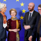 Lagarde, Von der Leyen, Michel i Sassoli, ahir a Brussel·les.