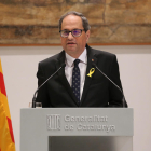 El president de la Generalitat, Quim Torra, durant la declaració institucional d'aquest divendres.