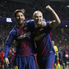 Leo Messi y Andrés Iniesta festejan el tanto que el manchego firmó en lo que puede ser su última final con la camiseta del Barça.