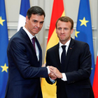 Pedro Sánchez y Emmanuel Macron durante la rueda de prensa tras su reunión en el Palacio del Elíseo.
