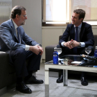 Pablo Casado es va reunir ahir amb Mariano Rajoy a la seu del PP de Madrid.