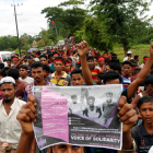 Protesta de refugiados rohinyá en Teknuf, Bangladesh, el sábado.