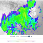El radar de precipitació del Servei Meteorològic de Catalunya al migdia.