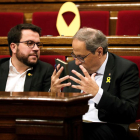 Pere Aragonès i Quim Torra, ahir al ple del Parlament.