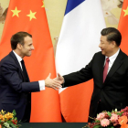 El president francès, ahir durant una reunió amb el seu homòleg xinès Xi Jinping a Pequín.