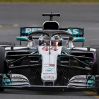 El Mercedes de Lewis Hamilton, durante la sesión de entrenamientos de ayer.