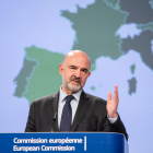 L'eurocomissari d'economia, Pierre Moscovici, durant la roda de premsa de presentació de les previsions econòmiques de primavera.