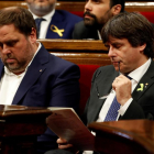 Oriol Junqueras y Carles Puigdemont en una imagen de archivo en el Parlament de Catalunya.