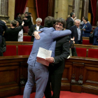 Carles Puigdemont, tras aprobarse la DUI en el pleno del Parlament.