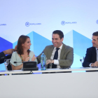 Xavier García Albiol, Andrea Levy, Teodoro García Egea, y Pablo Casado ayer en el Comité Ejecutivo del PP celebrado en Barcelona.