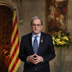 El president Quim Torra va pronunciar el missatge institucional des del Saló Mare de Déu de Montserrat del Palau de la Generalitat.
