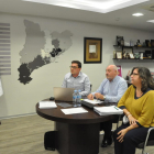 El presidente de la Federación Catalana Joan Soteras, en el centro, ayer durante la reunión telemática.