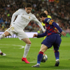 Messi, que ayer hizo 15 años que marcó su primer gol con el Barça, en un partido ante el Madrid.