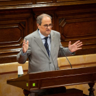El presidente de la Generalitat, Quim Torra, durante su intervención en el pleno de ayer. 