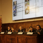 Navarro, Parra, Balasch, Giorgi i Sanuy, ahir a la presentació a l’IEI de l’homenatge a Benet Rossell.