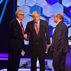 Corbyn, Johnson y el moderador del último cara a cara electoral antes de los comicios del jueves.