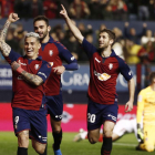 Chimy Ávila celebra el gol con el que dio el empate al Osasuna.