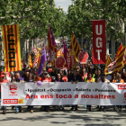 Imatge de treballadors de Lleida a la manifestació de l’1 de maig de la capital de Ponent.