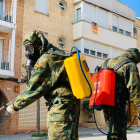 Militares desinfectando las calles de Sant Joan de Vilatorrada