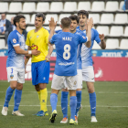 Jugadores del Lleida celebran un gol durante el partido ante el Ejea, disputado en el Camp d’Esports.