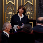 La fiscal general de l'Estat, Dolores Delgado, intervé durant la inauguració de l'any judicial, aquest dilluns al Saló de Plens del Tribunal Suprem, a Madrid.