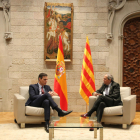La reunió entre Sánchez i Torra, ahir dijous al Palau de la Generalitat.