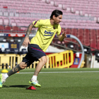 Leo Messi, ahir a la gespa del Camp Nou, tot i que va fer treball específic pels problemes al quàdriceps.