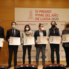 Foto de família dels premiats als premis Pime de l’any 2020 a Lleida, ahir.