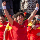 Carla Suárez festeja su victoria de ayer y la clasificación.