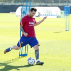 Leo Messi durant l’entrenament voluntari del Barça.