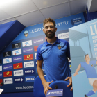 Molo, entrenador del Lleida, en la sala de prensa del estadio.