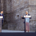 Pedro Sánchez junto al primer ministro luso, António Costa, ayer en Portugal. 