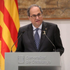 El president de la Generalitat, Quim Torra, en un moment de la seua declaració aquest dimarts.