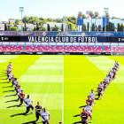 La plantilla del Valencia hincó la rodilla ayer antes del entrenamiento, en protesta contra el racismo.
